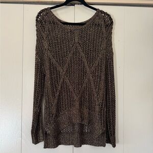 Jeans By Buffalo Alicia Style Brown and Gold Open Knit Sweater Size Large